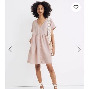 Madewell Women's Linen-Blend Alexandra Button-Front Mini Dress Pink Size M